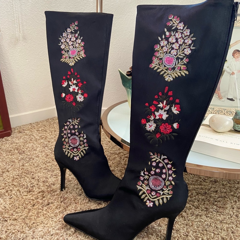 Victoria's Secret Black Floral Heeled Boots